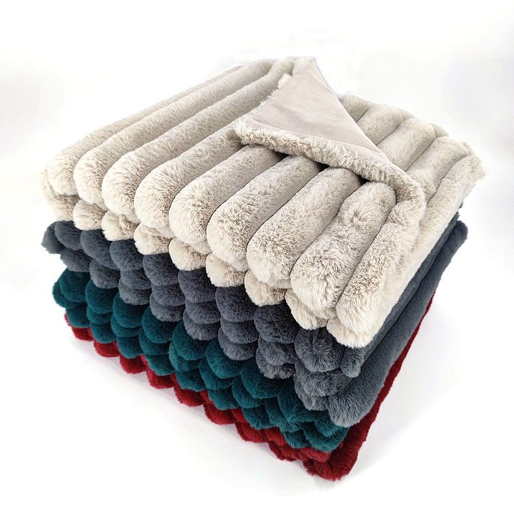 Home Decoration Super Big Ribbed Rabbit Fur Throw Blanket Plaid
